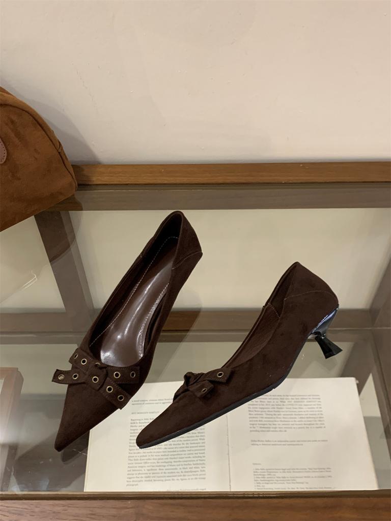 French bow temperament lady single shoes 2025 spring new versatile stiletto pointed high heels