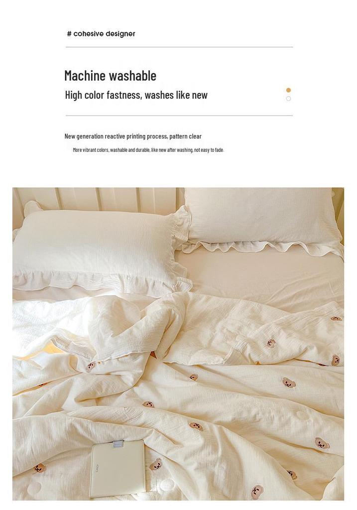 A-Class Pure Cotton Double-Layer Crinkled Gauze Embroidered Summer Quilt & Blanket