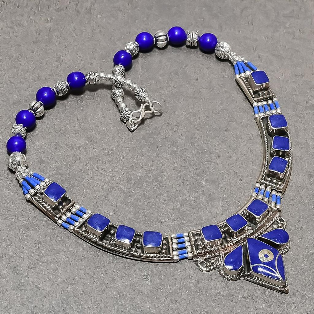 Nepali Tibetan Buddhist Necklace Natural Lapis Lazuli 18" Statement Gift NN 729