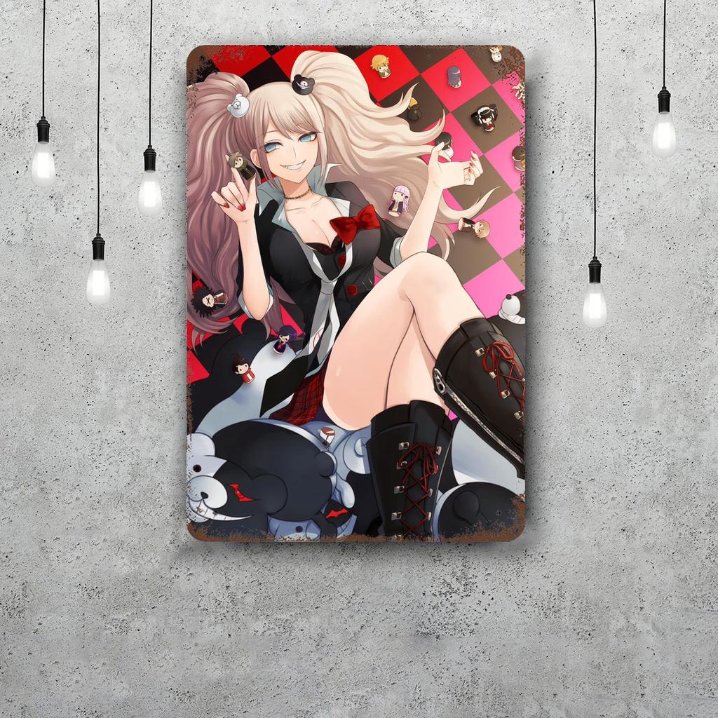 monokuma Cartoon Retro Vintage Tin Sign Poster Decorative Plaque Metal Plate Wall Decor