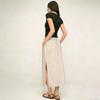 Women Casual Cotton Linen Midi Skirt with Side Slit Drawstring Waistband Simple Solid Style Suitable for Daily Wear