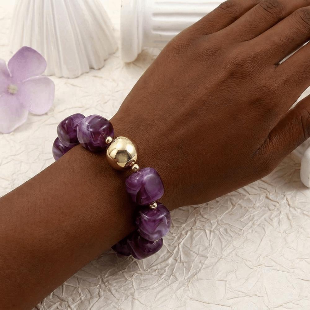 Acrylic Elastic Geometric Bracelet Resin Stack Hand Chain Trendy Square Beads Bracelet Daily