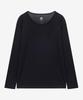 BASIC HOUSE Women'S Flowy Spandex U-Neck Oversized Long Sleeve T-Shirt Black