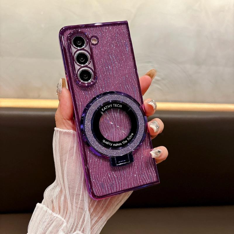 Coque de téléphone scintillante avec anneau électrolytique pour Samsung Galaxy Z Fold 6 5 4 3 Fold 6 Fold 5 Fold 4 Fold 3 Coque magnétique antichoc