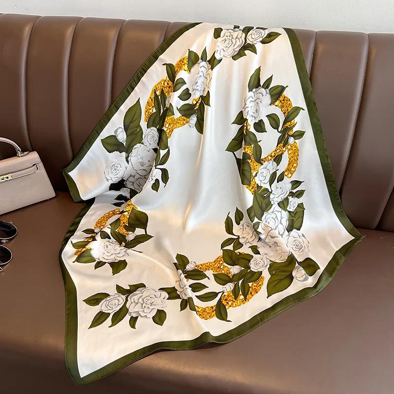 Silk Satin Neck Scarf For Women Fashion Bandana Head Small Hijab Scarves 70cm Square Kerchief Luxury Print Hair Scarf For Ladies