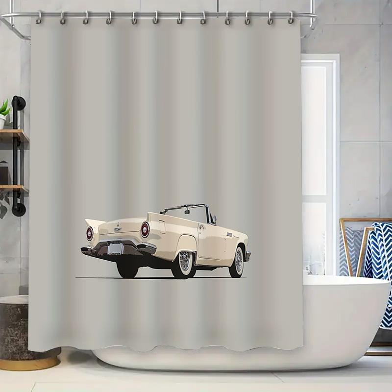 Vintage Ford Thunderbird Car Shower Curtain Retro Automotive Classic Car Bathroom Decor Waterproof Vintage Car Lover Gift 90x180cm