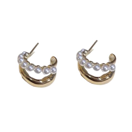 1 Pair Stud Earrings Double Layer Faux Pearl Jewelry Korean Style Hoop