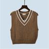 V Neck Sleeveless Short Color Matching Bandage Dress Preppy Style Knitting Sweater Export Quality Vest Jacket Women's Inner