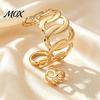 Golden Plated Jewelry Sets 2Pcs Hollow Twisted Statement Set, Open Adjustable Cuff Bangle Opening Bracelets Rings & Wide Ring, Metal for Women