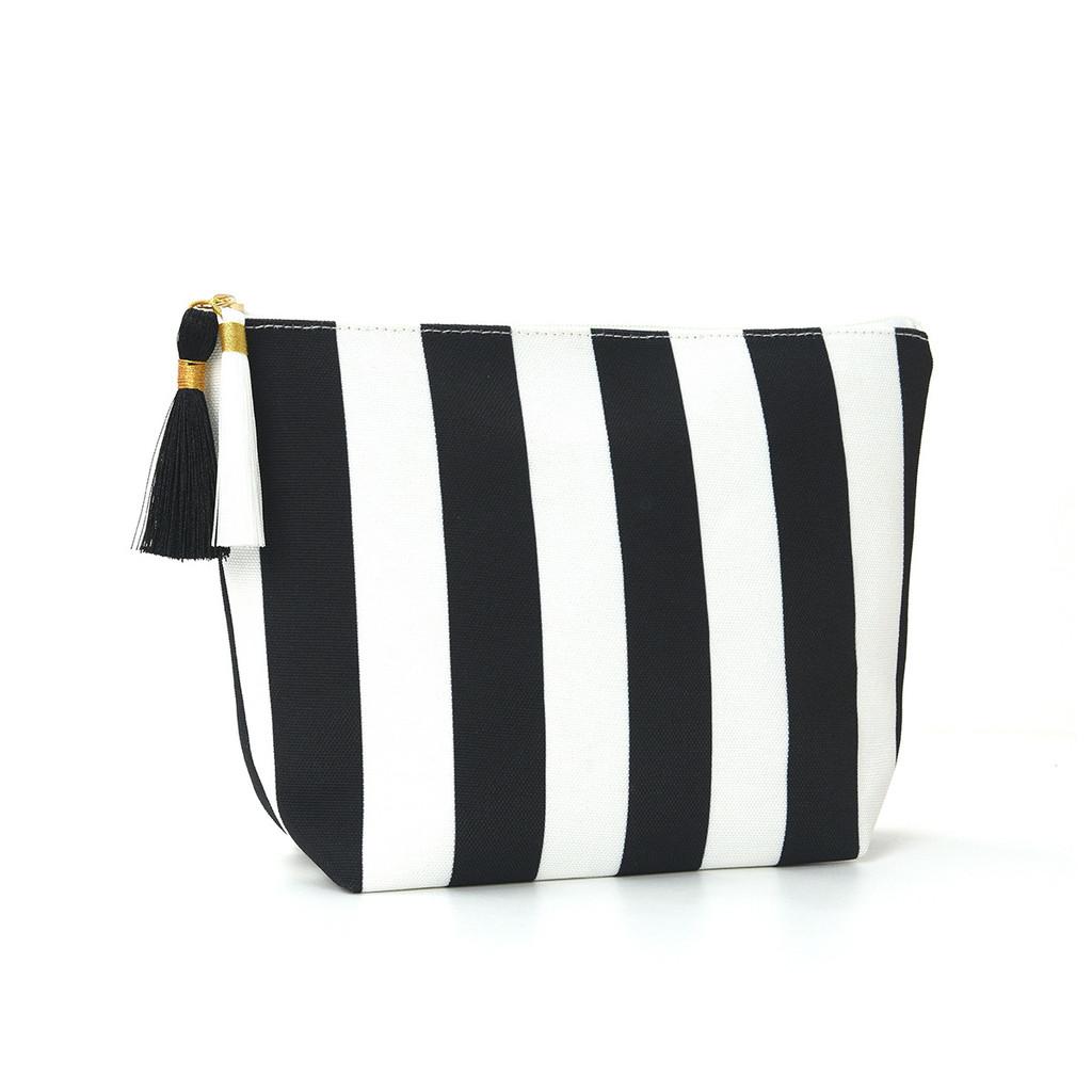 Corduroy Striped Storage Bag With Zipper For Travel And Daily Use