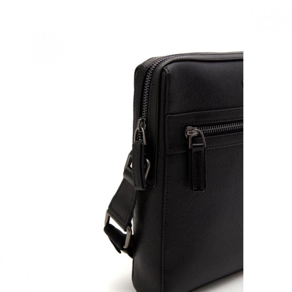 Daks Black Leather Pocket Zipper Crossbody Bag Dbba2f336bk
