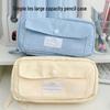 Mother-and-Child Multi-Layer Canvas Stationery Bag: Large Capacity Simple Pencil Case with Inner Pocket