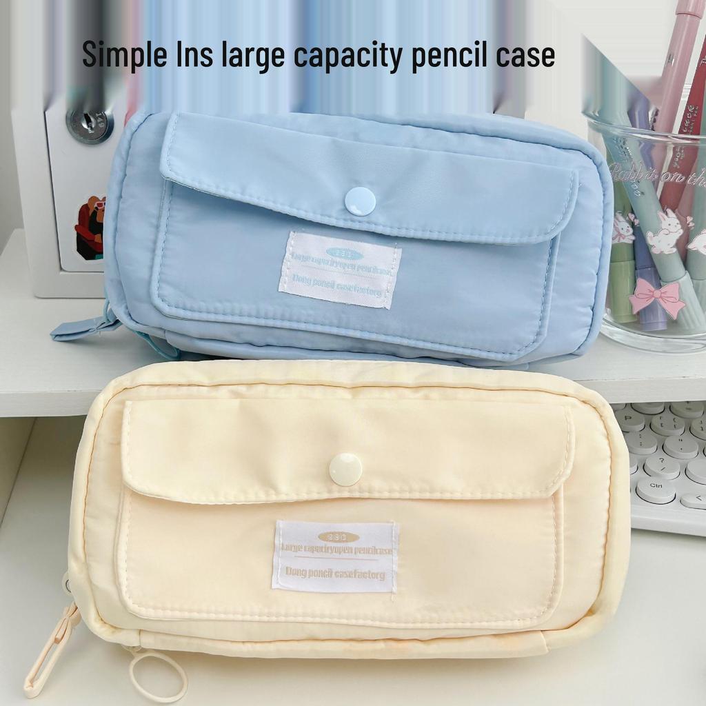 Mother-and-Child Multi-Layer Canvas Stationery Bag: Large Capacity Simple Pencil Case with Inner Pocket