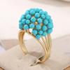 Vintage Inlaid Blue Stone Women's Ring Ethnic Gold Color Geometry Hollow Daily Wear Party Jewelry Anniversary Gift