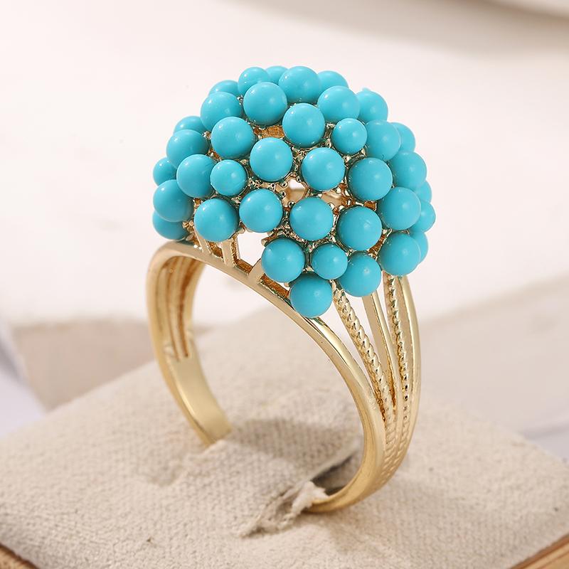 Vintage Inlaid Blue Stone Women's Ring Ethnic Gold Color Geometry Hollow Daily Wear Party Jewelry Anniversary Gift