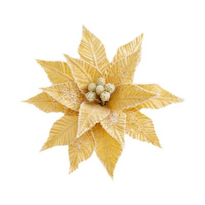 Luxurious Faux Velvet Christmas Flower Realistic Elegant Xmas Tree Ornaments with Ice Crystal Handmade Artificial Flower