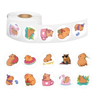 500 Stickers/roll Cartoon Capybara Roll Stickers Kindergarten Reward Children Color Stickers Decorative Notebook Guitar Stickers