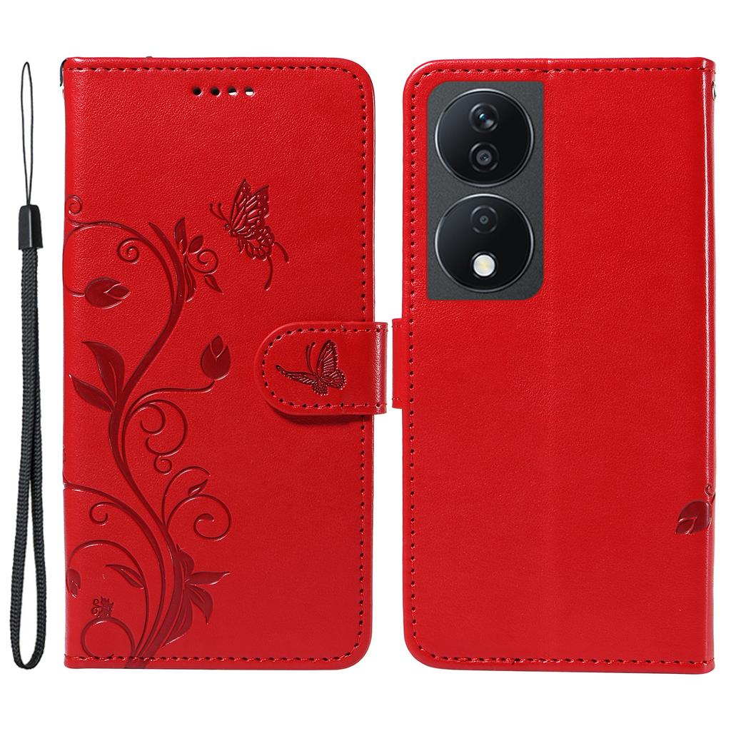 For Honor X7b 4G/90 Smart PU Leather Cases Flower Pattern Wallet Stand Phone Cover with Strap