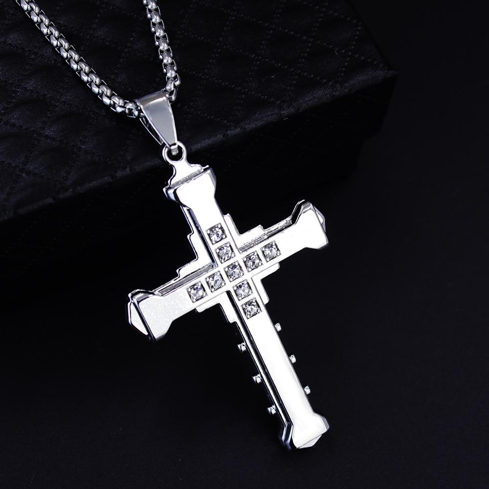 2024 Men's Diamond Cross Pendant Necklace - Silver, Gold, & Black Dark Knight Style