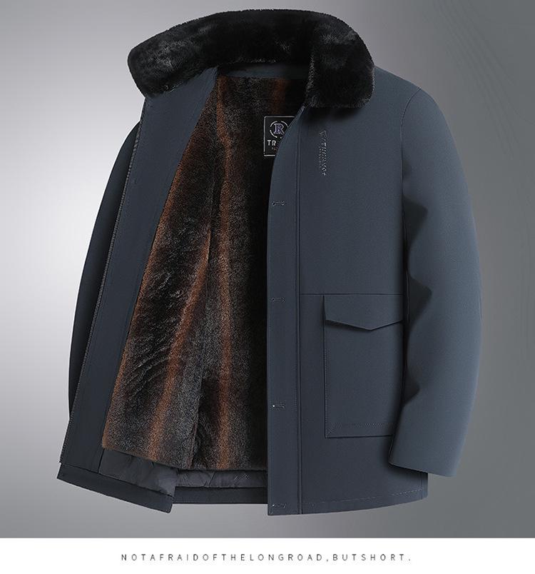 Men's Plus Size Business Casual Fleece-Lined Jacket with Detachable Fur Collar - 2025 Winter Collection