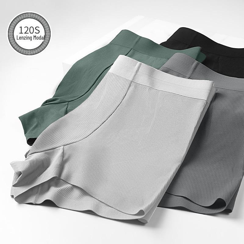 Luxury 120s Lenzing Modal Men's Mid-Waist Ribbed Boxer Briefs with Antibacterial Breathable Crotch