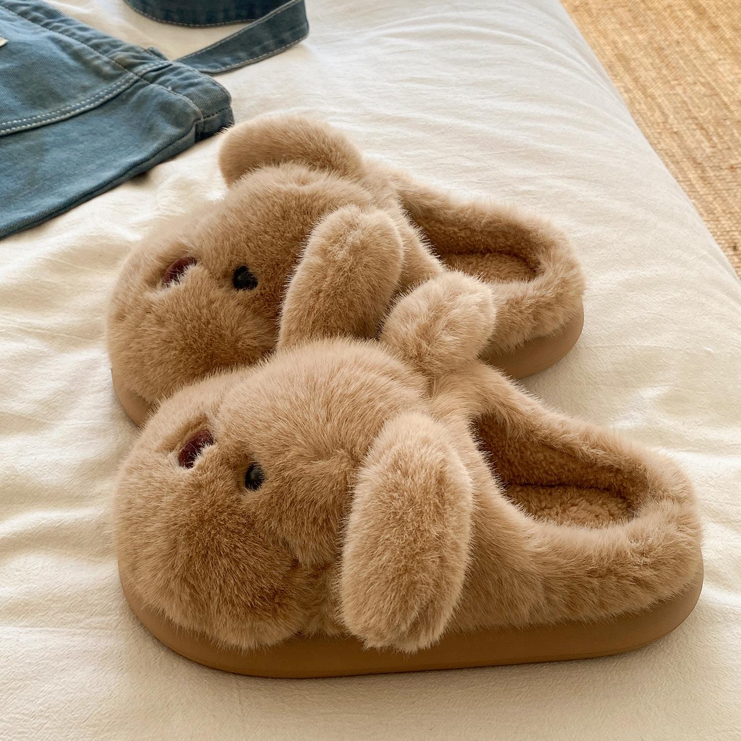 

Fashion Winter Women Slippers 2025 New Warm Fluffy Comfortable Shoes Couples Home Slippers Cute Cartoon Dog Indoor Floor Home Slippers 40-41 хаки