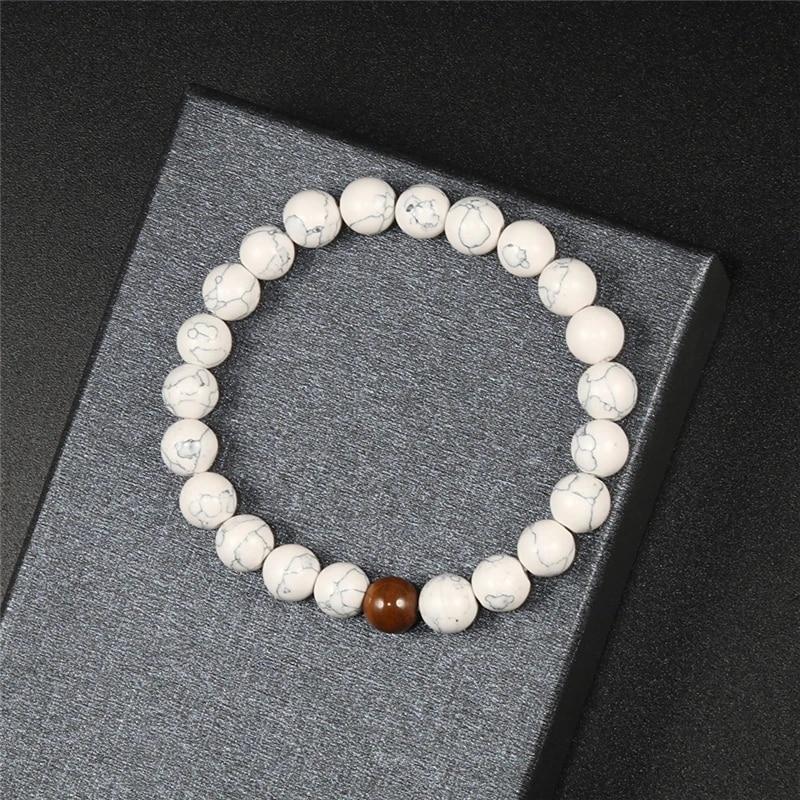 Braccialetti in Pietra Naturale di Alta Qualità Coppia Perline Distanza Pietra di Roccia Lavica Nera Bianco Elasticizzato Ciondolo Braccialetto a Filo Uomo Gioielli