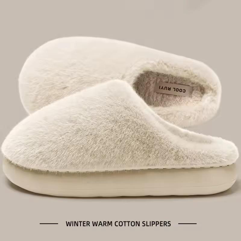 Winter Women's Faux Fur Warm Slippers-Plush Toe-Cover Slip-Resistant House Shoes,Soft Cozy Indoor Slides with Thick Sole