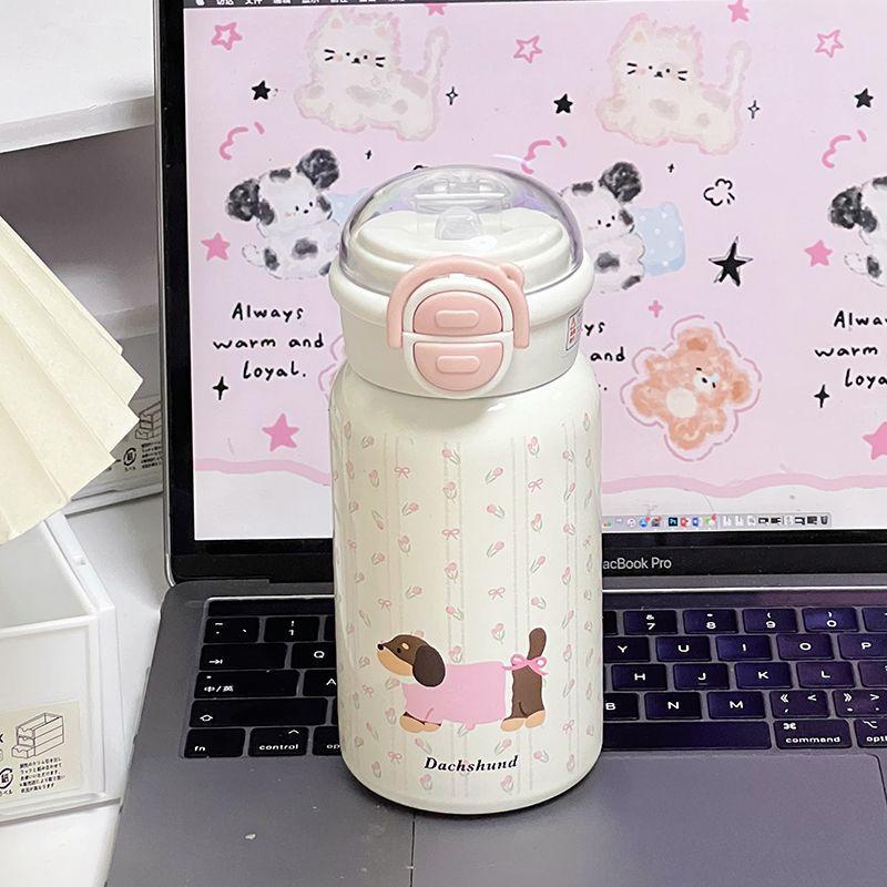 New Animal Stylish Thermos Cup Girls Big Cap Double Drinking Cup Straw Cup Portable Cute Stainless Cup Durable