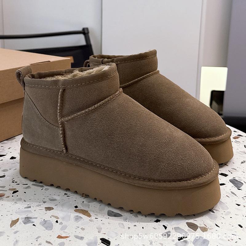 Zhou Dongyu snow boots women's short leather thick-soled warm bread shoes winter cotton boots
