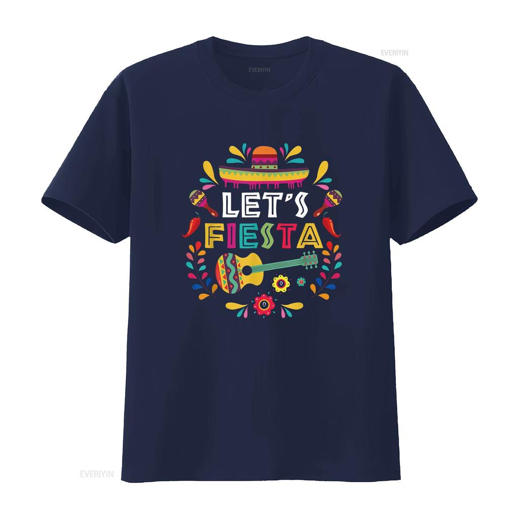 Lets Mexican Fiesta Cinco De Mayo Party Colourful Guitar Fun T Shirt vintage Washed Stretched Breathable Unisex fashion homme