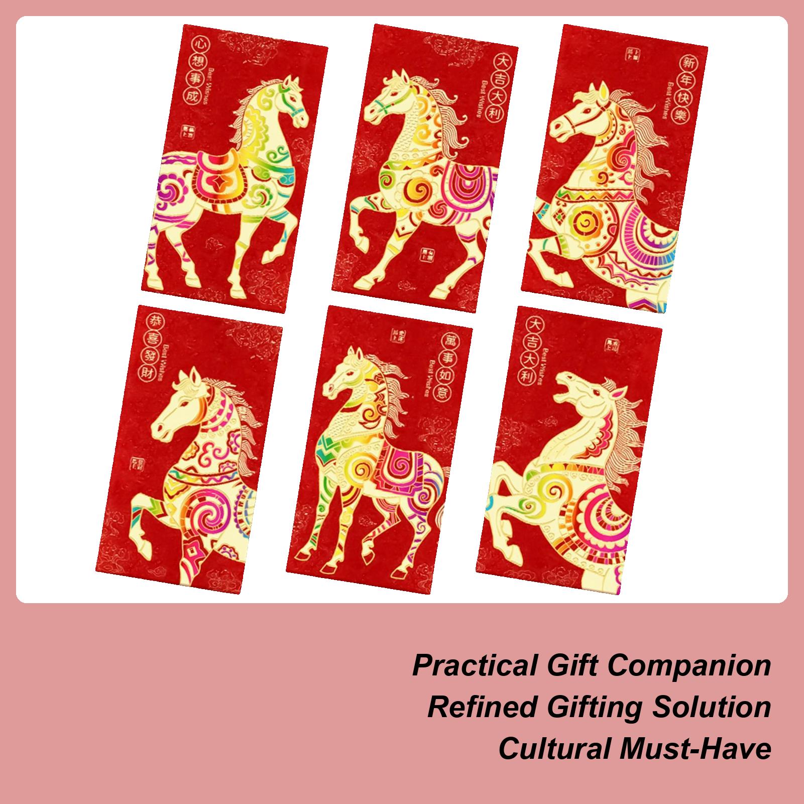 

6pcs Chinese Red Envelope 2026 Year Of The Horse Blessing Chinese New Year Red Packet Money Envelopes For Cash Card China Mainland