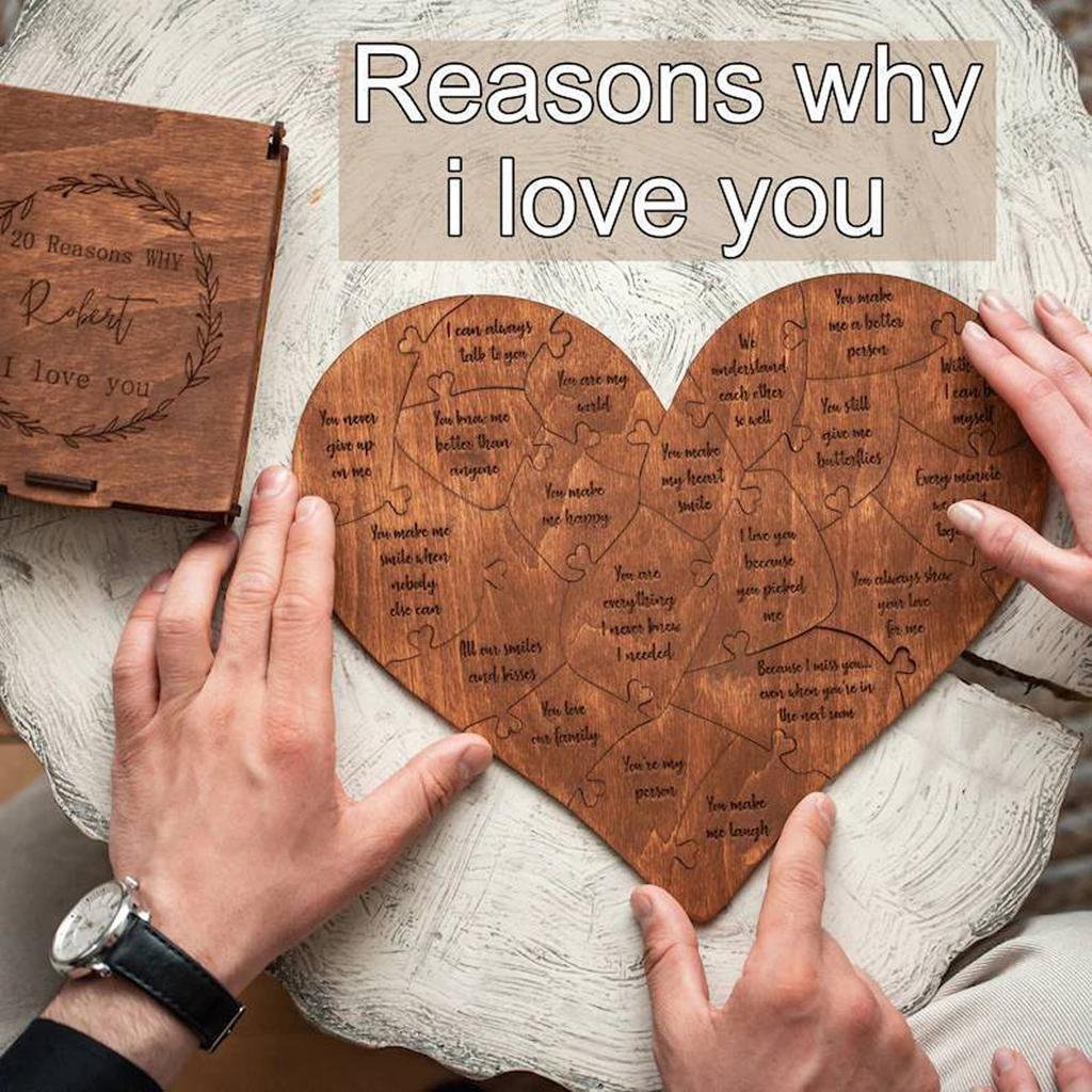 Wooden Heart Puzzle, 20 Reasons Why I Love You Puzzle, Unique Valentine's Day Gifts For Boyfriend, Girlfriend, Wife & Husband
