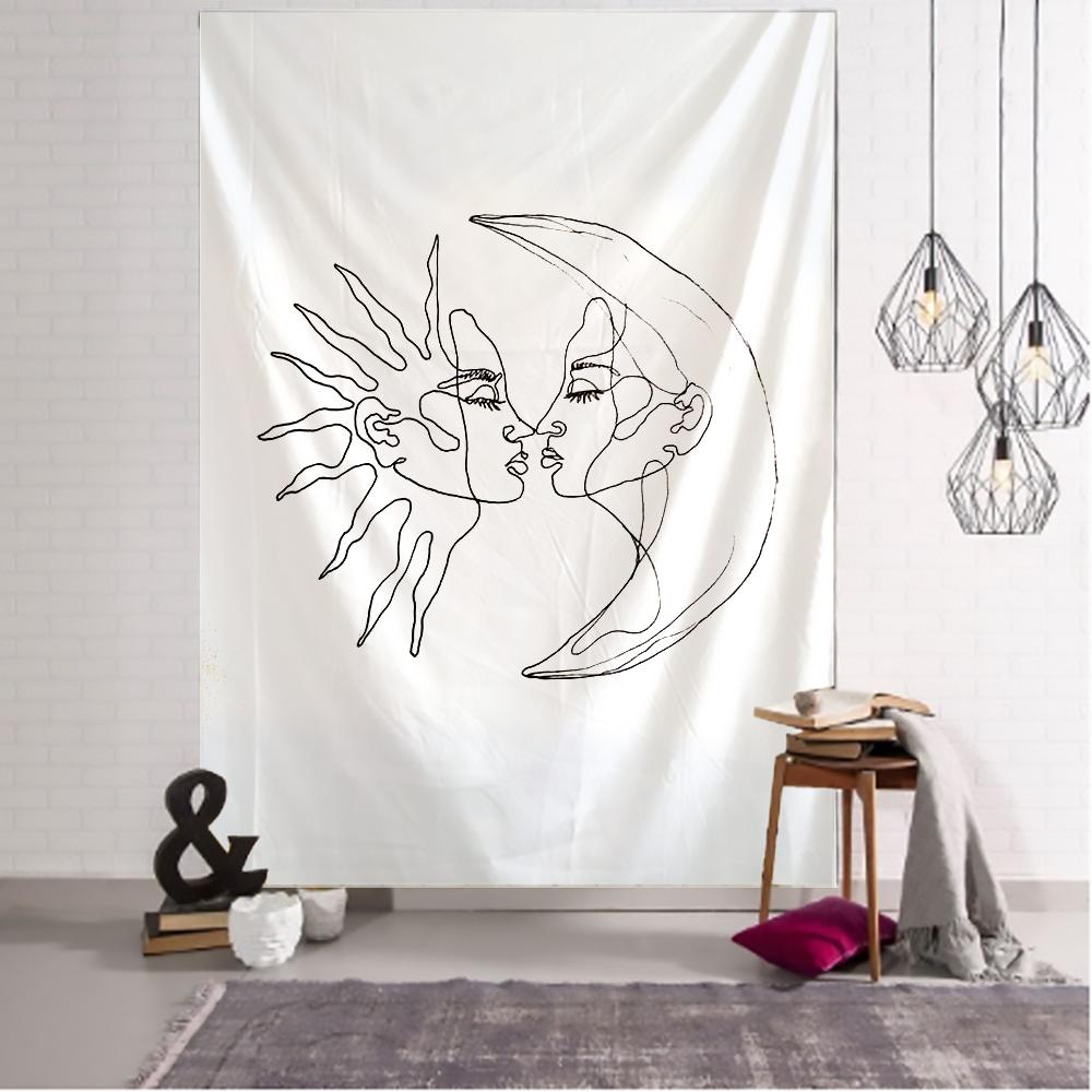 Tapiserie cu desen de linie Kiss Agățat pe perete Decor Boho Tapiserie psihedelic Kiss pentru agățat de perete abstract