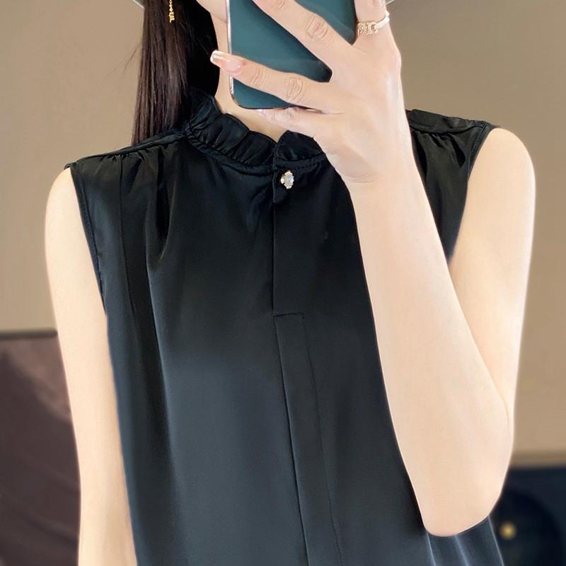 Womens Sleeveless Tank Top With High Neck Acetate Fabric For Office Wear