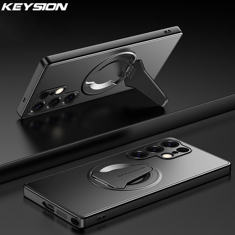 KEYSION Magnetic Phone Case for Samsung S25 Ultra 5G S25+ Metal Paint Upright Kickstand Shockproof Cover for Galaxy S25 Edge 5G