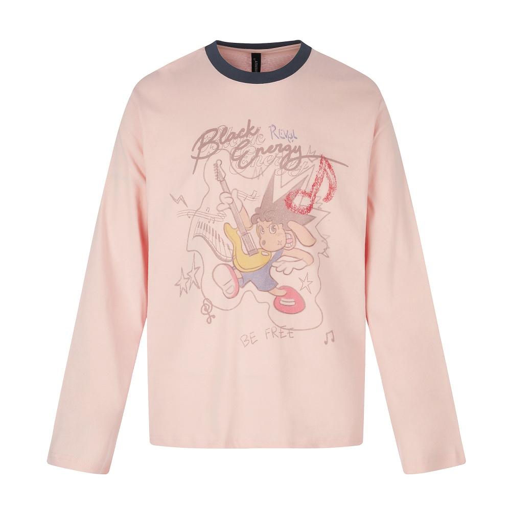 Cartoon Graffiti Print T-shirt Autumn Retro Long Sleeve Casual Tee Crew Neck 3D Print Tshirt