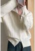 Autumn/Winter 2026 Women's Double Zipper Stand Collar Cable Knit Cardigan Jacket