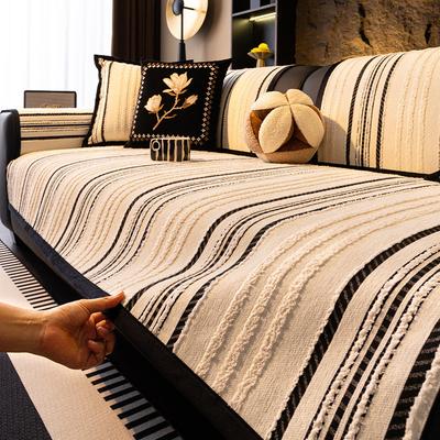 Vintage Jacquard Chenille Sofa Cover with Bohemian Stripes and Ruffled T-cushion DesignSlipcover for Armchair To 4-Seater Sectional Sofas