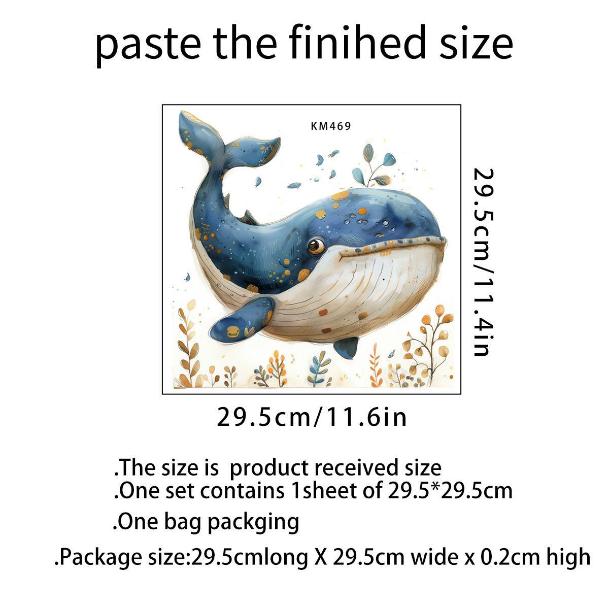 

Cartoon Ocean Whale Waterproof Self Adhesive Wall Sticker for Bedroom Background Bathroom Toilet Home Decor 29x29cm разноцветный