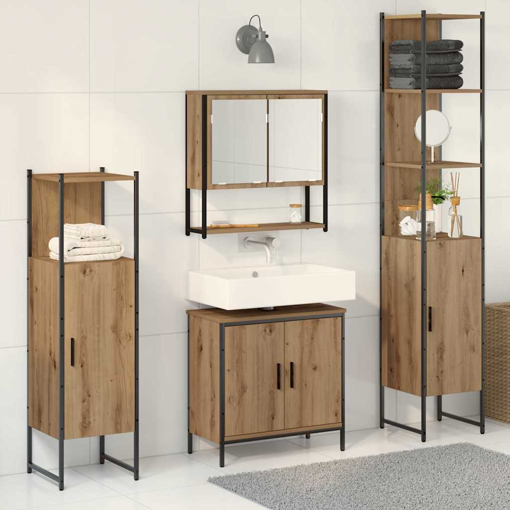 Bathroom Furniture Set with Shelf with Door 4 pcs Brown Engineered Wood