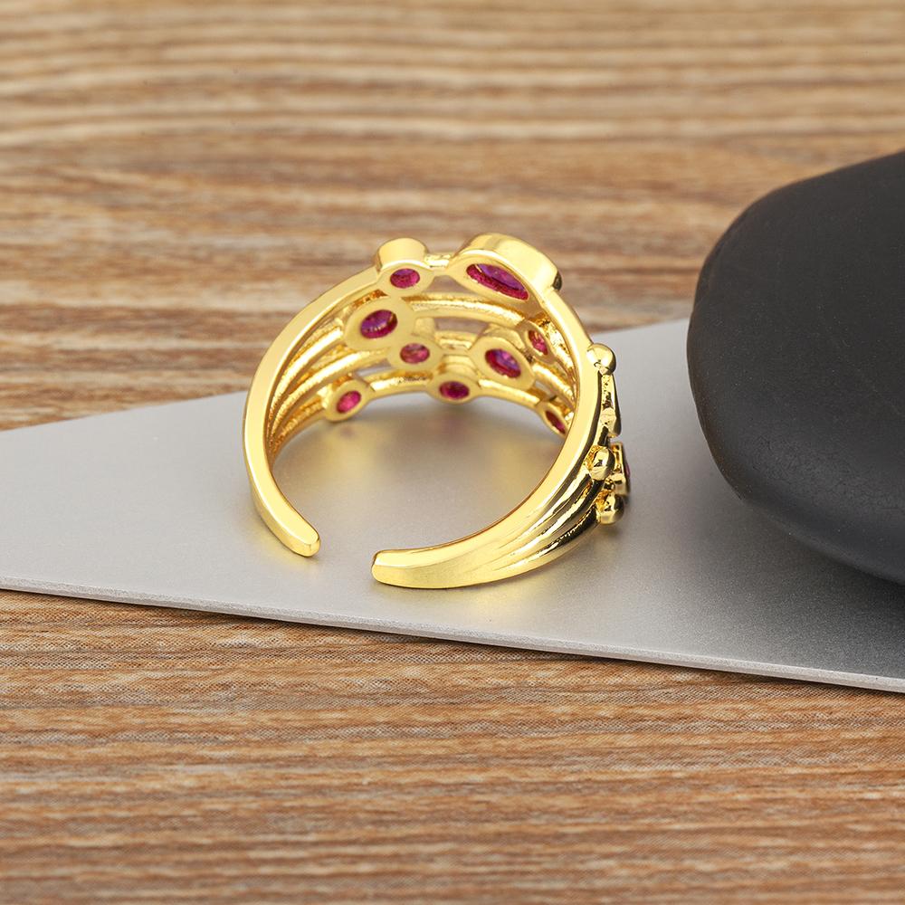 Nidin Four Layers Exquisite Simple Design Zircon Rose Red/Purple Color Open Rings Adjustable For Woman Wedding Party Luxury Gift