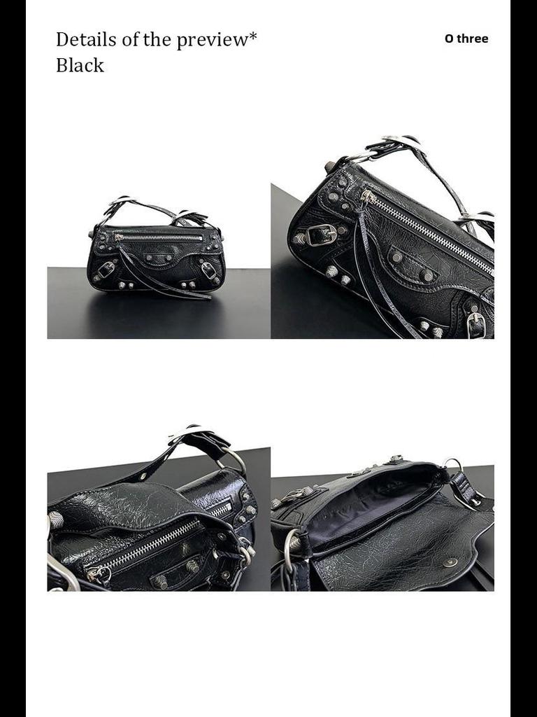 2023 Trendy Donkere Motorfiets Nieten Vierkante Schoudertas