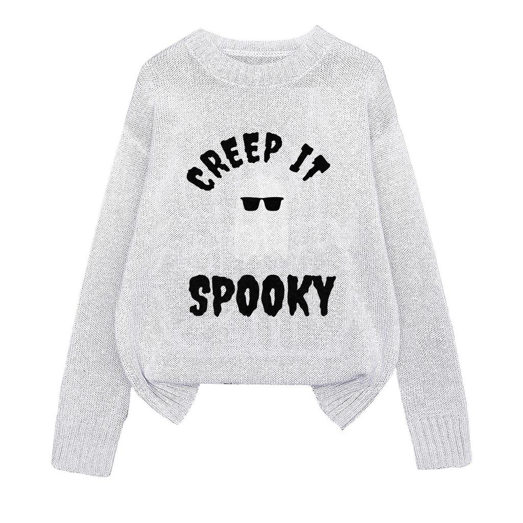 YZH-3 Round Neck Halloween Pullover Sweater with Long Sleeves - Autumn Printed Style