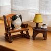 Hand Carved Decorative Wooden Border Collie Figurine Mini Cute Dog Statue Ornament Gift Rocking Chair Set Home Desk Decor