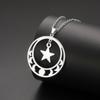 Teamer Star Moon Phase Round Pendant Necklace Women Girls Stainless Steel Party Jewelry No Rust Birthday Gift