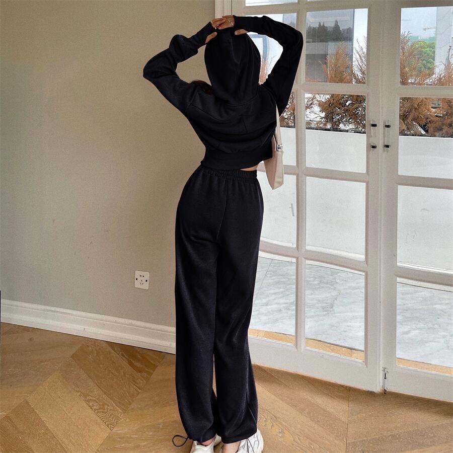 Chic Early Autumn Women's Hooded Sweatshirt and Pants Set #867: Trendy Casual Sportswear Two-Piece Suit