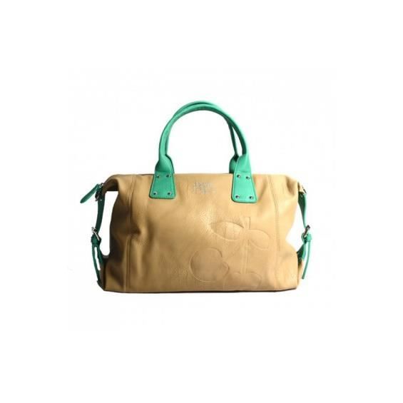 Sac Porté main - Le Temps des Cerises - Elegance 6 - Mastic/Vert - Dimensions: 45x28x17 cm - Femme