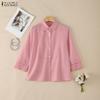 ZANZEA Women Casual Turn Down Collar Loose 3/4 Sleeve Splice Blouse