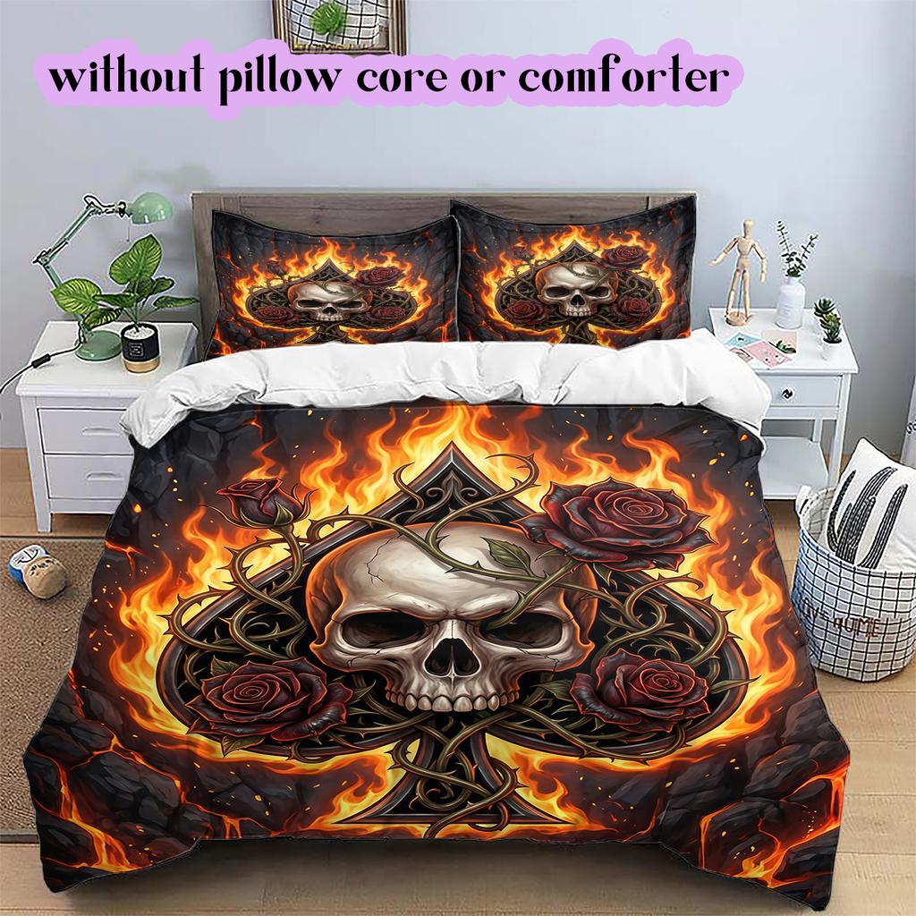 Fire and Death Pattern Bedding Quilt Set Quilt Cover Pillowcase Home Decoration Birthday Gift (1 * duvet cover + 2 * pillowcase, without core)